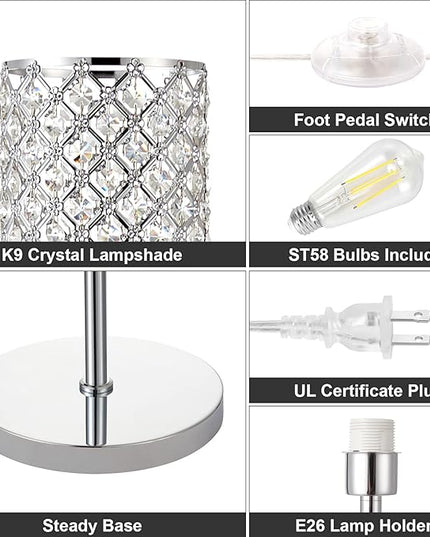 Crystal Floor Lamp with Bulb for Girls Bedroom Silver, Living Room, Modern Tall Glam Minimalism Pole Corner Standing Light for office, Dorm Hotel - LeafyLoom