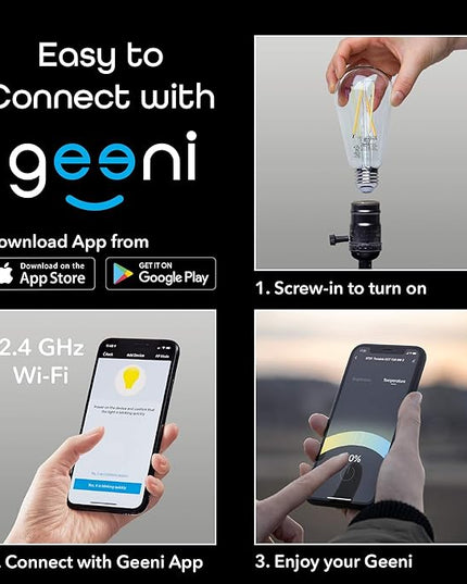 Geeni Smart Light Bulb - Alexa and Google Home Compatible, Tunable White LED Programmable and Dimmable WiFi Light Bulb, App Controlled (ST21-4 Pack) Geeni