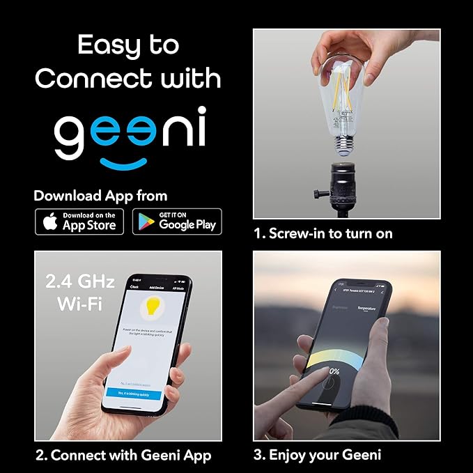 Geeni Smart Light Bulb - Alexa and Google Home Compatible, Tunable White LED Programmable and Dimmable WiFi Light Bulb, App Controlled (ST21, 2-Pack) Geeni