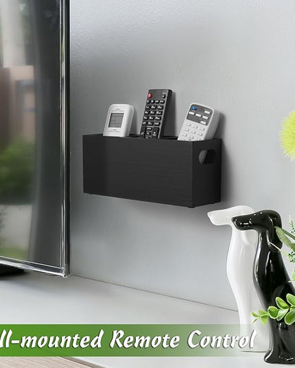 TV Remote Holder, Wall Remote Control Holder, 3 Slots Remote Caddy Wall Mount, Wooden TV Remote Wall Holder, Wall Pen Holder, Black - LeafyLoom