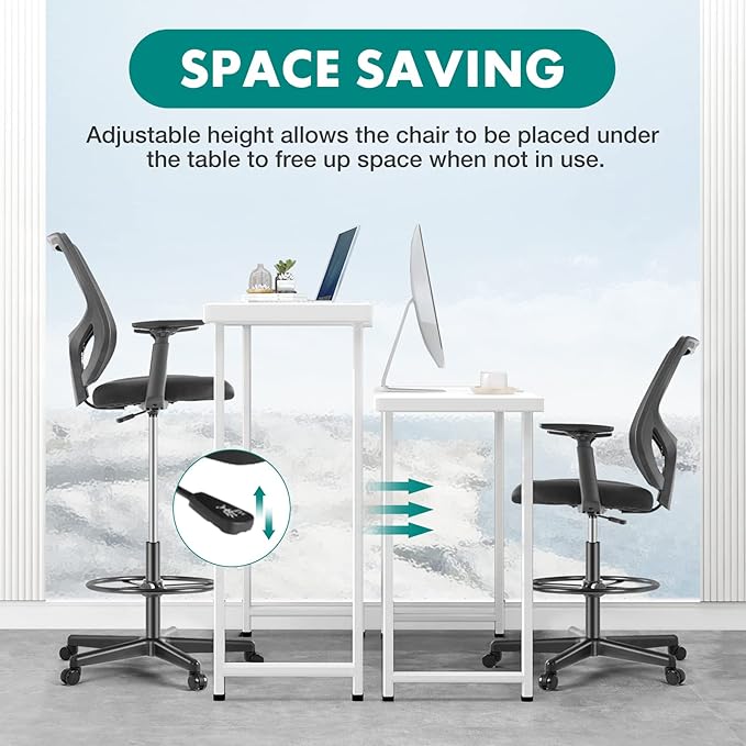B0B744NKYL– Tall Drafting Chair - Tall Standing Office Desk Chair with Adjustable Foot Ring, Chair with Ergonomic Lumbar Support, Adjustable Height, Breathable Mesh color: DarkBlack - LeafyLoom
