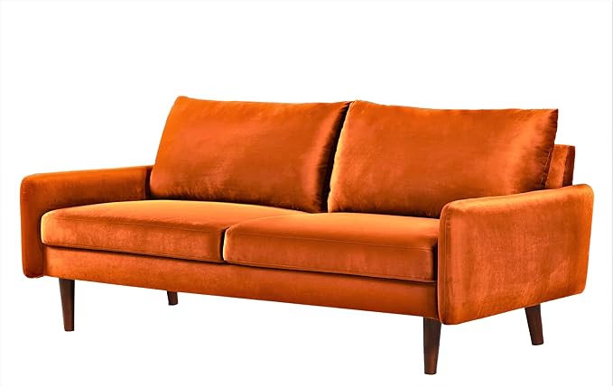 US Pride Furniture Kent Modern Velvet Sofa, Comfortable 3 Seater Couch for Living Rooms and Small Spaces, Ideal Studio Apartment Furniture with Sleek Design, Orange - LeafyLoom
