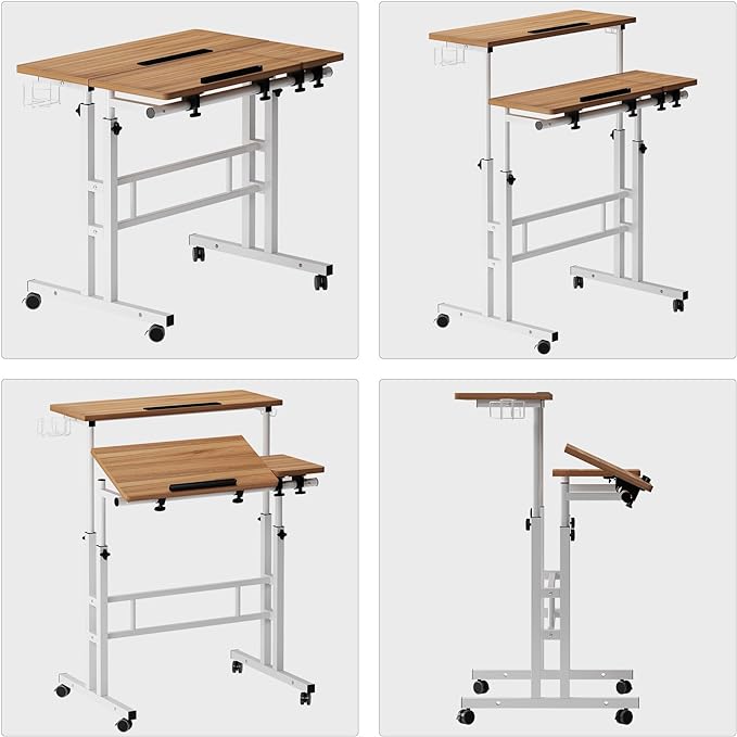 SDHYL 31.5 inches Movable Laptop Desk with Mouse Board Adjustable Height and Angle Anti-Slip Workstation Home Office Desk with Tablet Slot Portable Student Desk, Oak - LeafyLoom