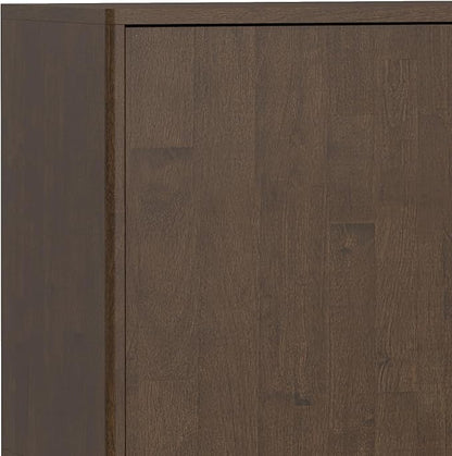 SIMPLIHOME Harper Solid Hardwood and Rubberwood 60 inch x 17 inch Rectangle Mid Century Modern 3 Door Sideboard Buffet/Storage Cabinet in Walnut Brown for The Dining Room and Kitchen - LeafyLoom