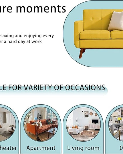 Double Sofa, Modern Decoration Living Room Love Seat Sofa Simple and Atmospheric, Button Plush Soft Cushion Love Seat Furniture, Easy to Install Bedroom Small Sofa (Yellow) - LeafyLoom
