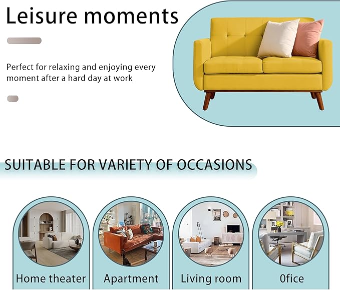 Double Sofa, Modern Decoration Living Room Love Seat Sofa Simple and Atmospheric, Button Plush Soft Cushion Love Seat Furniture, Easy to Install Bedroom Small Sofa (Yellow) - LeafyLoom