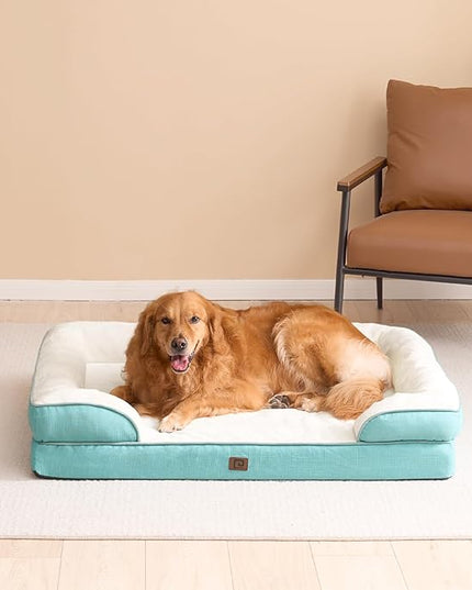 EHEYCIGA Orthopedic Dog Bed for Large Dogs, Waterproof Memory Foam, Turquoise Blue, 35"L x 22"W x 6.5"Th EHEYCIGA