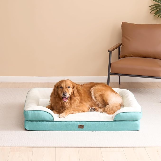 EHEYCIGA Orthopedic Dog Bed for Large Dogs, Waterproof Memory Foam, Turquoise Blue, 35"L x 22"W x 6.5"Th EHEYCIGA
