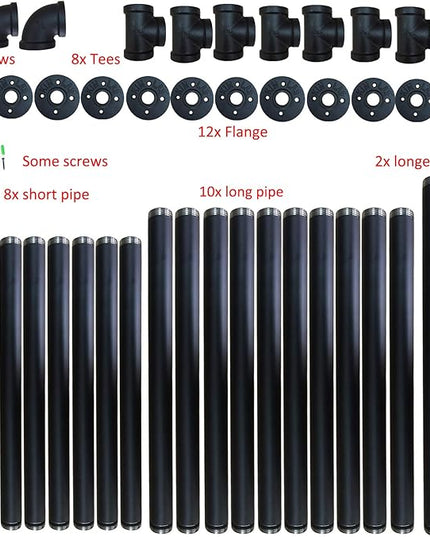 Yuanshikj 2Pc (70" tall 12" deep 3/4") Industrial Wall Mount iron Pipe Shelf Shelves Shelving Bracket Vintage Retro Black DIY Open Bookshelf Storage Home Kitchen (2 Pcs 5Tier Hardware only) - LeafyLoom