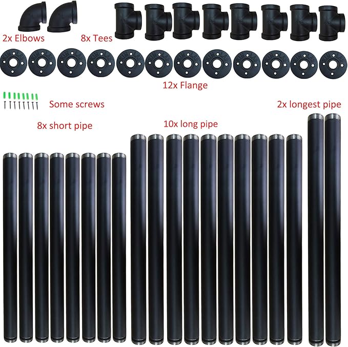 Yuanshikj 2Pc (70" tall 12" deep 3/4") Industrial Wall Mount iron Pipe Shelf Shelves Shelving Bracket Vintage Retro Black DIY Open Bookshelf Storage Home Kitchen (2 Pcs 5Tier Hardware only) - LeafyLoom