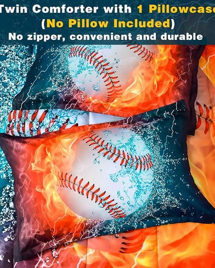 Andency 3D Baseball Comforter Twin(66x90 Inch), 2 Pieces(1 Baseball Comforter, 1 Pillowcase) Sport Microfiber Baseball Comforter Bedding Set for Boy Kids - LeafyLoom