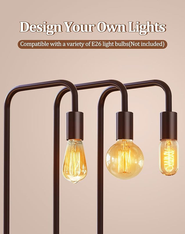 QiMH Industrial Floor Lamp for Living Room, Farmhouse Metal Standing Lamp, Modern Tall Lamp Light for Bedroom Office Minimalist Home Decor(E26 Socket, Foot Switch), Brown - LeafyLoom