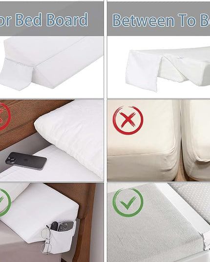 Limthe Twin Bed Wedge Pillow Stopper,Bed Gap Filler (0-7"),Headboard Pillow,Mattress Gap Cover,Adjustable Foam Wedge Pillow Fill Gap Between Headboard/Wall and Mattress, (White 39"x10"x6") - LeafyLoom