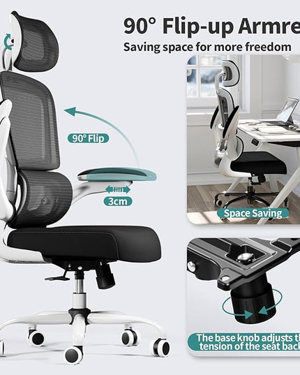 Ergonomic Office Chair Desk Chair, Gaming Chair, Computer Chair, Home Mesh Office Desk Chairs with Wheels,Comfortable Office Chair (Black&White) - LeafyLoom