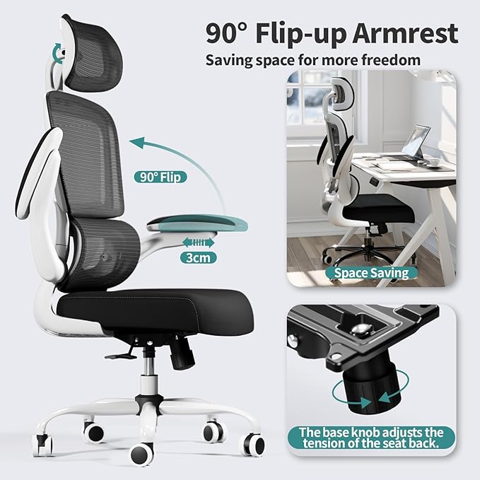 Ergonomic Office Chair Desk Chair, Gaming Chair, Computer Chair, Home Mesh Office Desk Chairs with Wheels,Comfortable Office Chair (Black&White) - LeafyLoom