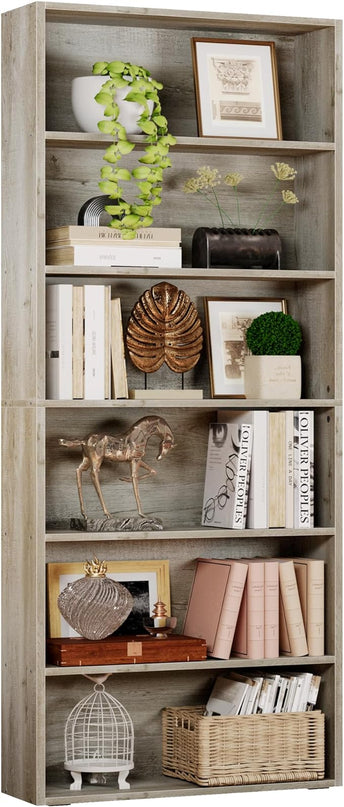IRONCK Bookshelves and Bookcases Floor Standing 6 Tier Display Storage Shelves 70in Tall Bookcase Home Decor Furniture for Home Office, Living Room, Bed Room - LeafyLoom