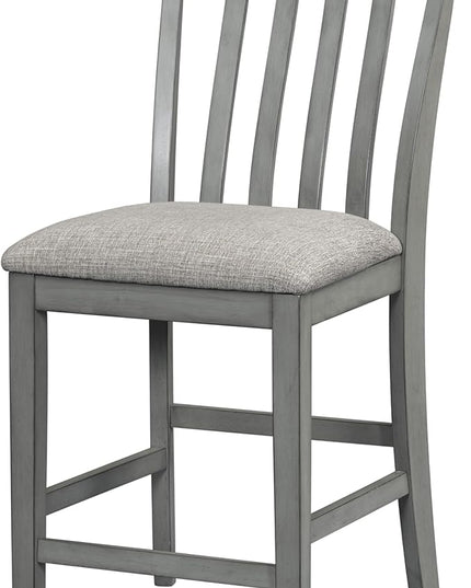 3-Piece Wooden Counter Height Dining Table Set with Faux Marble Veneer and Built-in Storage Shelves, 2 Upholstered Chairs, for Kitchen, Breakfast Nook, Bar, Living Room, Gray - LeafyLoom