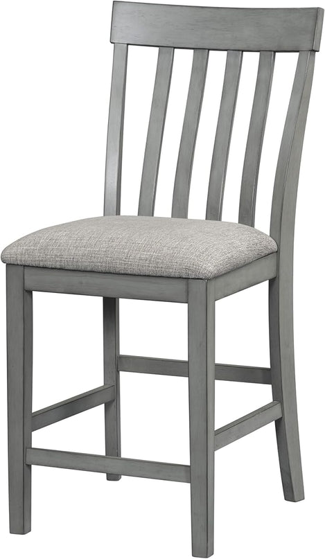 3-Piece Wooden Counter Height Dining Table Set with Faux Marble Veneer and Built-in Storage Shelves, 2 Upholstered Chairs, for Kitchen, Breakfast Nook, Bar, Living Room, Gray - LeafyLoom