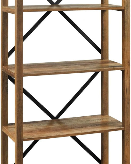 Walker Edison Andersen Urban Industrial Metal X Back 4 tier Bookshelf, 64 Inch, Rustic Oak - LeafyLoom