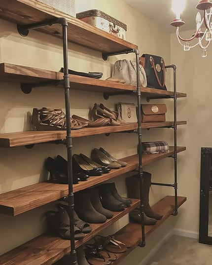 HITOMEN Industrial Iron Pipe Shelves, 3 Set 3-Tier, 28" Tall, 12" Depth, DIY Open Bookshelf Bookcase, Wall Mounted Vintage Retro Shelving, Rustic Farmhouse Pantry Kitchen Storage, Black Shelf Brackets - LeafyLoom