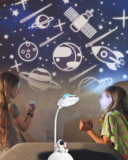 LED Desk Lamp for Kids, Star Projector Galaxy Night Light, Astronaut Cute Small Desk Lamps with USB Charging Port, Eye-Caring Study Table Lamp for Boys Bedroom, Gifts for Christmas, Birthdays - LeafyLoom