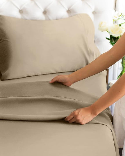 Twin Size 3 Piece Sheet Set - Comfy Breathable & Cooling Sheets - Hotel Luxury Bed Sheets for Women & Men - Deep Pockets, Easy-Fit, Extra Soft & Wrinkle Free Sheets - Cream Oeko-Tex Bed Sheet Set - LeafyLoom