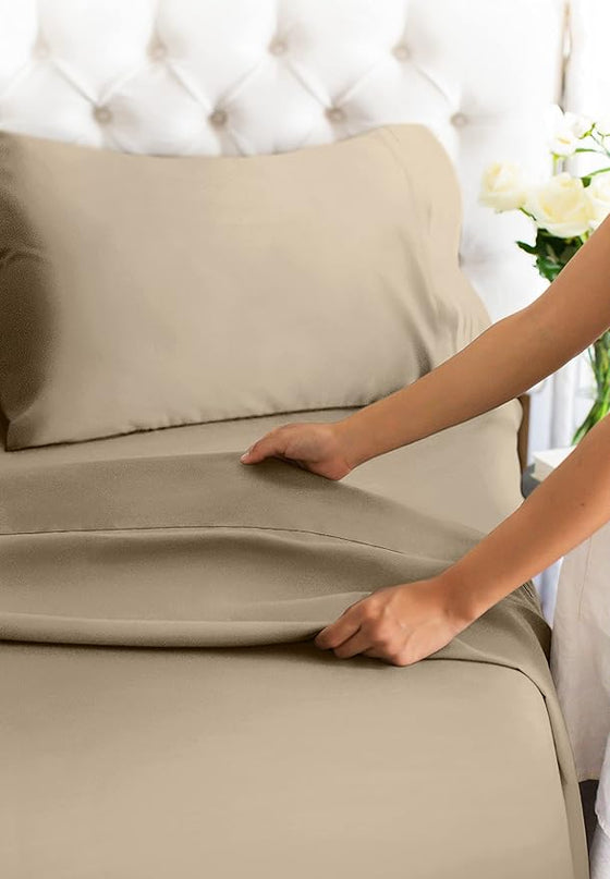 Twin XL Size 3 Piece Sheet Set - Comfy Breathable & Cooling Sheets - Hotel Luxury Bed Sheets for Women & Men - Deep Pockets, Easy-Fit, Extra Soft & Wrinkle Free Sheets - Cream Oeko-Tex Bed Sheet Set - LeafyLoom