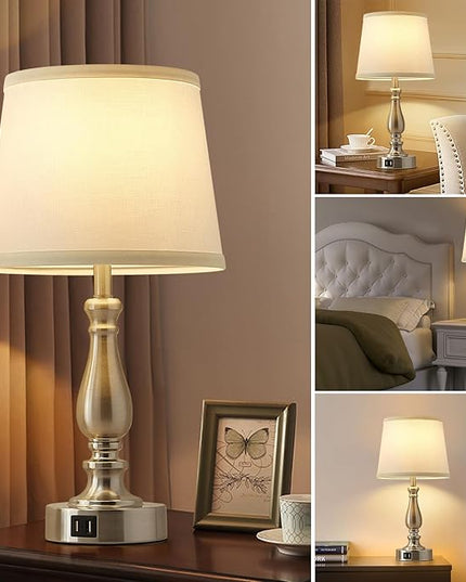 Table Lamps for Bedrooms Set of 2 - Touch Bedside Lamps with Dual USB Ports, 3 Way Dimmable White Nightstand Lamps for End Tables, Farmhouse Night Stand Lamps for Living Room Bed Side Guest Room - LeafyLoom
