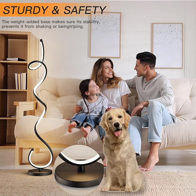 Modern Floor Lamps for Living Room, LED 53" Tall 30W Black Spiral Corner Floor Lamp with Remote, 3 Color Temperature, Stepless Dimmable, Bright Standing Lamp for Bedroom Home Office Deco - LeafyLoom