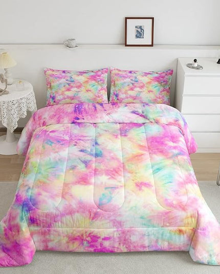 Erosebridal Kids Tie Dye Comforter Set, Bohemian Batik Down Comforter King Size, Boho Psychedelic Bedding Comforters for Children Girls Boys Teens Bedroom, Trippy Tattoo Watercolor Quilted Duvet - LeafyLoom