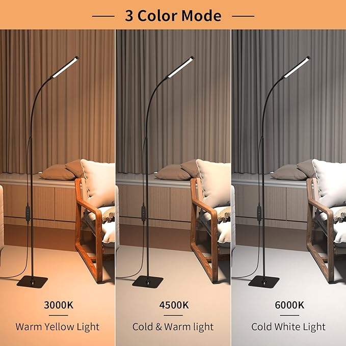 LED Floor Lamp with Remote Control, Reading Lamps Floor Standing [USB Plug with Adapter] LED Floor Light with 120 LEDs with 3 Color Temperature 3000K 4500K 6000K & 5 Levels of Brightness - LeafyLoom