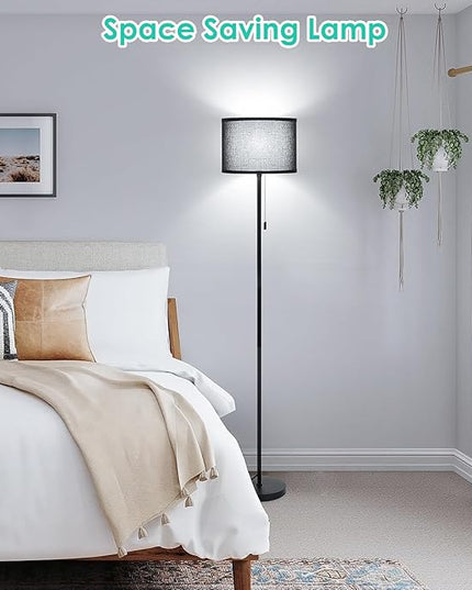 FOLKSMATE Floor Lamp for Living Room, LED Modern Simple Standing Lamp, Black Tall Lamps for Bedroom, Living Room, Office, Kids Room and Reading, Minimalist Pole Lamp with Shade, without Bulb - LeafyLoom
