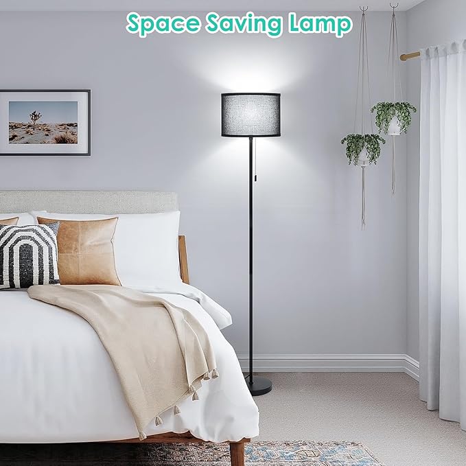 FOLKSMATE Floor Lamp for Living Room, LED Modern Simple Standing Lamp, Black Tall Lamps for Bedroom, Living Room, Office, Kids Room and Reading, Minimalist Pole Lamp with Shade, without Bulb - LeafyLoom