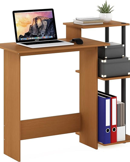 Furinno Efficient Home Laptop Notebook Computer Desk with Square Shelves, Light Cherry/Black - LeafyLoom