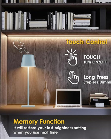 2 Packs Rechargeable LED Table Lamp,Outdoor Cordless Table Lamp Waterproof Portable, Stepless Dimmable Modern Lamp for Restaurant/Bedroom/Outdoor (Blue) - LeafyLoom