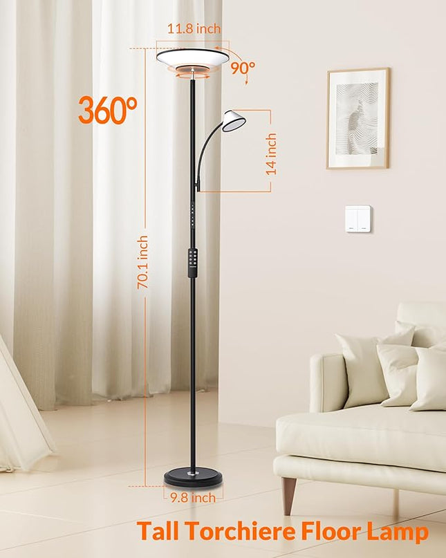 Floor Lamp for Living Room, Bright Standing Lamp with Wall Switch and Remote, 60 Lighting Effects Led Reading Lamp, Torchiere Floor Lamp for Bedroom, Office, Corner - LeafyLoom