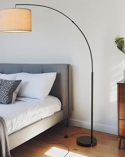 Oneach Modern Arc Floor Lamp for Living Room Arching Hanging Lamp Shade Over The Couch for Reading Bedroom Office Brushed Steel Arch Standing Floor Lamp Black - LeafyLoom
