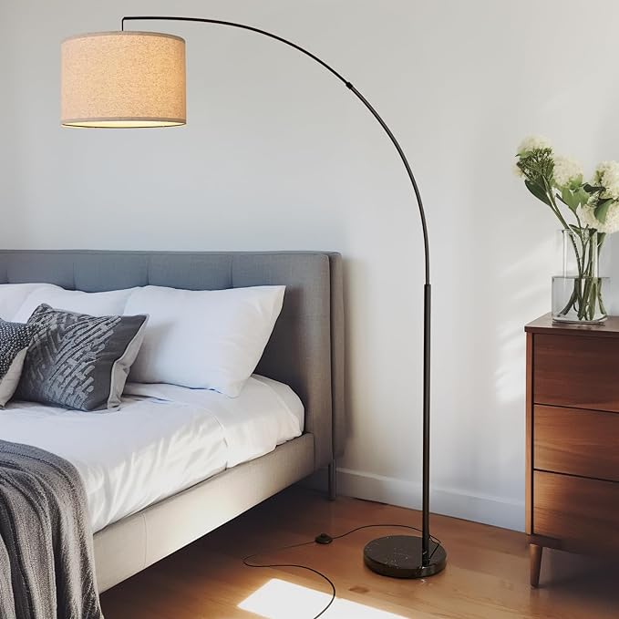 Oneach Modern Arc Floor Lamp for Living Room Arching Hanging Lamp Shade Over The Couch for Reading Bedroom Office Brushed Steel Arch Standing Floor Lamp Black - LeafyLoom