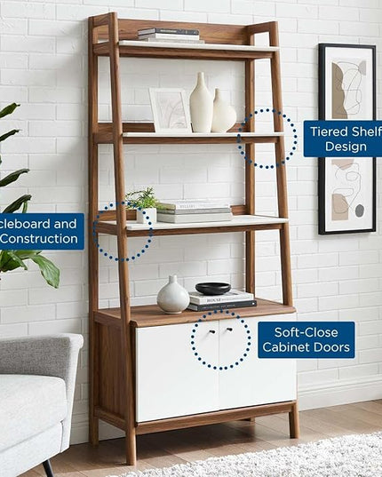 Modway Bixby Display Case, 33" Bookshelf, Walnut White - LeafyLoom