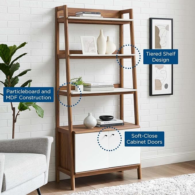 Modway Bixby Display Case, 33" Bookshelf, Walnut White - LeafyLoom