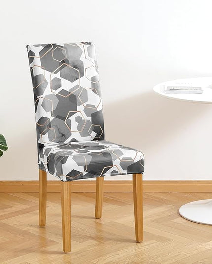 Gibelle Dining Room Chair Covers Set of 4, Soft Stretch Kitchen Chair Covers Slipcover Protector, Removable Washable Geometric Parson Chair Covers 4 Pack, Grey Gibelle