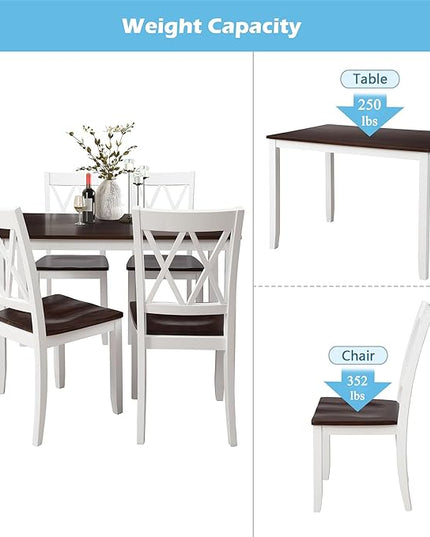 NicBex Dining Room Table Set for 4 Kitchen Table and Chairs Dining Table Set Home Kitchen Table and Chairs Wood Dining Set for Kitchen, Dining Room, Dinette, Breakfast Nook, White - LeafyLoom