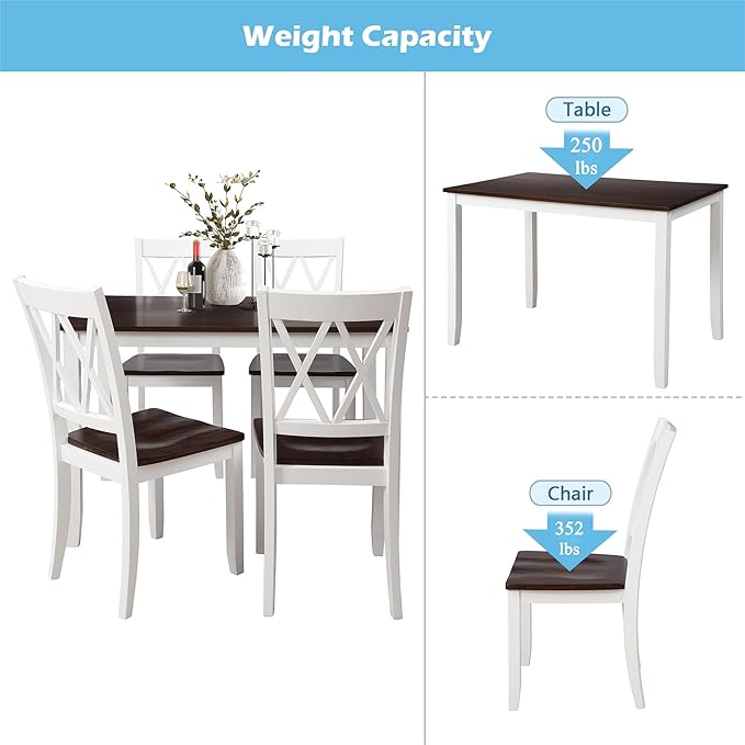 NicBex Dining Room Table Set for 4 Kitchen Table and Chairs Dining Table Set Home Kitchen Table and Chairs Wood Dining Set for Kitchen, Dining Room, Dinette, Breakfast Nook, White - LeafyLoom