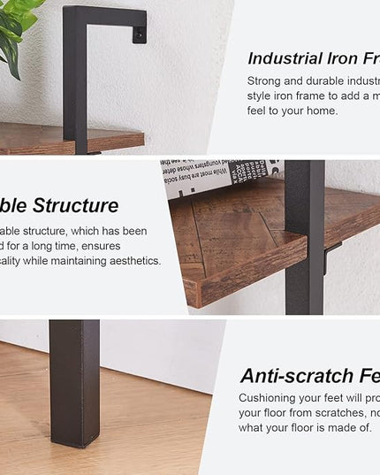HOMISSUE Corner Bookshelf,12-Tier L Shaped Bookshelf, Double Wide Corner Wall Mount Bookcase with Metal Frame and Wood, Modern Industrial Corner Shelf for Living Room, Kitchen, Home Office Brown - LeafyLoom