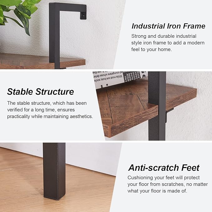 HOMISSUE Corner Bookshelf,12-Tier L Shaped Bookshelf, Double Wide Corner Wall Mount Bookcase with Metal Frame and Wood, Modern Industrial Corner Shelf for Living Room, Kitchen, Home Office Brown - LeafyLoom
