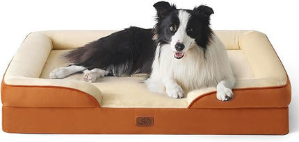 Bedsure Orthopedic Dog Bed for Large Dogs - Big Washable Dog Sofa Beds Large, Supportive Foam Pet Couch Bed with Removable Washable Cover, Waterproof Lining and Nonskid Bottom, Caramel BEDSURE