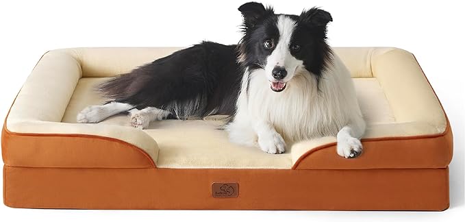 Bedsure Orthopedic Dog Bed for Large Dogs - Big Washable Dog Sofa Beds Large, Supportive Foam Pet Couch Bed with Removable Washable Cover, Waterproof Lining and Nonskid Bottom, Caramel BEDSURE