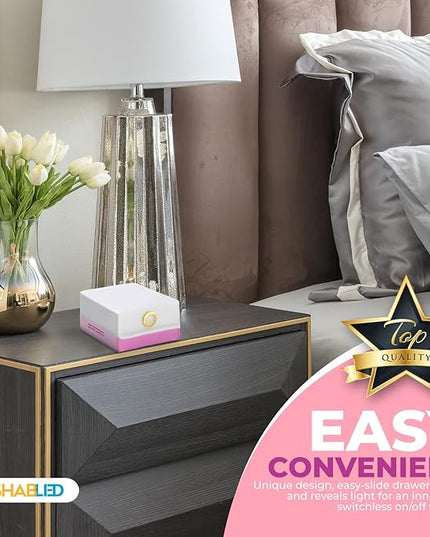 Kosher for Shabbos, LED Reading Lamp with Drawer, Table lamps and nightlight for Living Rooms, Bedrooms, Baby Nursery, Home Office, Reading, Bulb lasts 50,000 hours, (Pink) - LeafyLoom