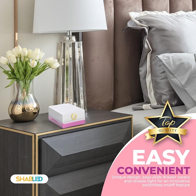 Kosher for Shabbos, LED Reading Lamp with Drawer, Table lamps and nightlight for Living Rooms, Bedrooms, Baby Nursery, Home Office, Reading, Bulb lasts 50,000 hours, (Pink) - LeafyLoom