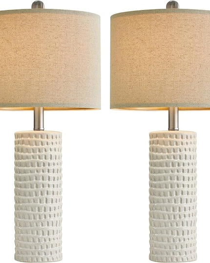 PORTRES 24" Farmhouse Ceramic Table Lamp Set of 2 for Bedroom Living room White Desk Decor Bedside Lamps for Study Room Office Dorm Modern Accent Nightstand Lamp End Table lamps - LeafyLoom